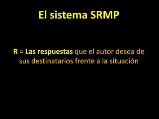 El sistema SRMP<br />R = Las respuestas que el autor desea de sus destinatarios frente a la situación<br />