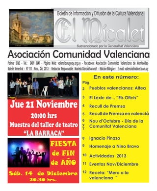 El Micalet_111_Boletín de información y difusión de la Cultura Valenciana_Asociación Comunidad Valenciana de Montevideo.