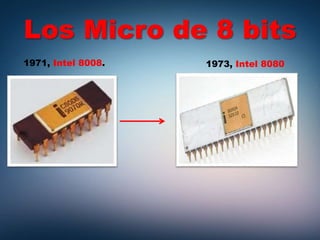Los Micro de 8 bits
1971, Intel 8008. 1973, Intel 8080
 