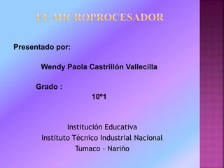 Presentado por: 
Wendy Paola Castrillón Vallecilla 
Grado : 
10º1 
Institución Educativa 
Instituto Técnico Industrial Nacional 
Tumaco – Nariño 
 