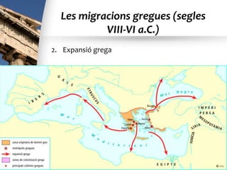Les migracions gregues (segles
VIII-VI a.C.)
2. Expansió grega
 