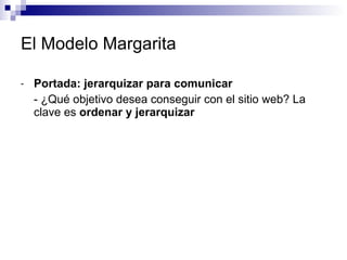 El Modelo Margarita Portada: jerarquizar para comunicar  - ¿Qué objetivo desea conseguir con el sitio web? La clave es  ordenar y jerarquizar 