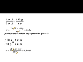 ¿Cuántos moles habrán en 90 gramos de glucosa?
 