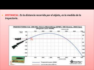    DISTANCIA: Es la distancia recorrida por el objeto, es la medida de la
    trayectoria.
 