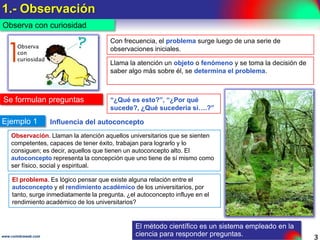 Etapas del método científico
Cualquier niño conoce el método científico

El método científico es un procedimiento adecuado para
obtener conocimientos ciertos sobre un determinado tema.
(Ibarra, 2002).
Método (de las voces griegas metá, a través de y
odós, camino), puede definirse como: camino a través del
cual se alcanza un fin.

www.coimbraweb.com

La investigación científica tiene como
base al método científico.

3

 