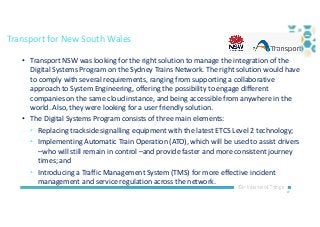 27
Transport for New South Wales
• Transport NSW was looking for the right solution to manage the integration of the
Digit...