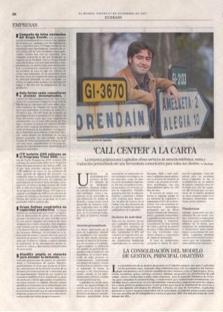  "Call center a la carta" - El Mundo, Euskadi 27/12/2007 -