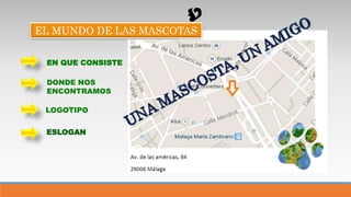 EL MUNDO DE LAS MASCOTAS
EN QUE CONSISTE
DONDE NOS
ENCONTRAMOS
ESLOGAN
 