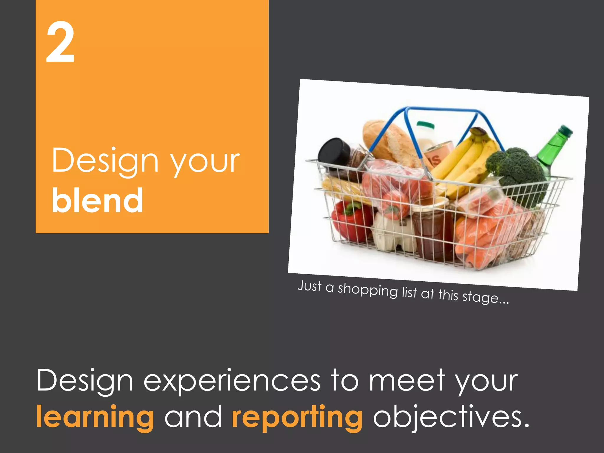 Design experiences to meet your
learning and reporting objectives.
Design your
blend
2
 