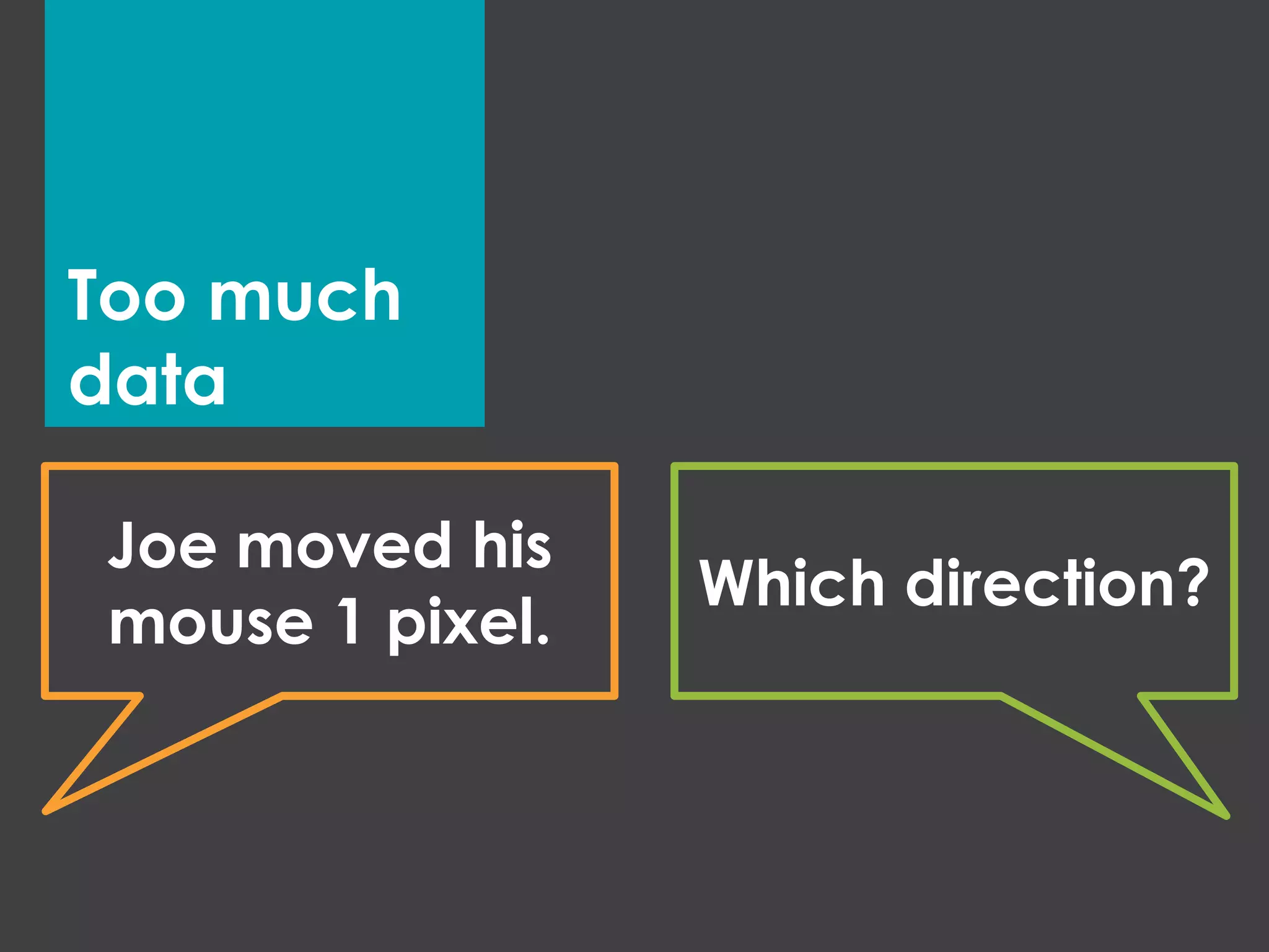 Too much
data
Joe moved his
mouse 1 pixel.
Which direction?
 