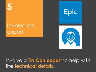 Involve a Tin Can expert to help with
the technical details.
Involve an
expert
5
 