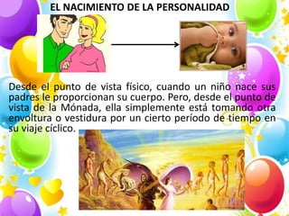 EL NACIMIENTO DE LA PERSONALIDAD




Desde el punto de vista físico, cuando un niño nace sus
padres le proporcionan su cuerpo. Pero, desde el punto de
vista de la Mónada, ella simplemente está tomando otra
envoltura o vestidura por un cierto período de tiempo en
su viaje cíclico.
 