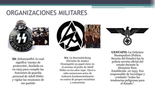 SS: Schutzstaffel, lo cual
significa 'cuerpo de
protección‘, fundada en
en 1925 para cumplir las
funciones de guardia
pers...