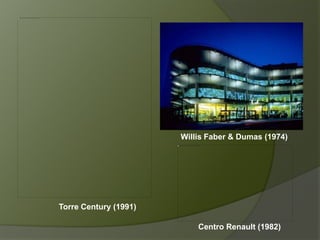 Willis Faber & Dumas (1974)
Centro Renault (1982)
Torre Century (1991)
 