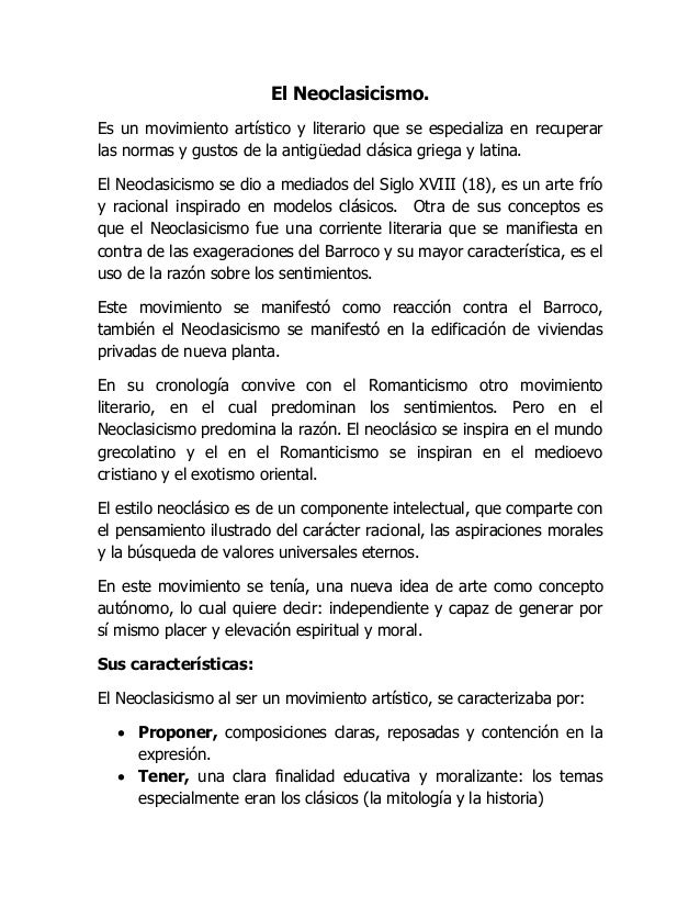 Resumen del Neoclasicismo
