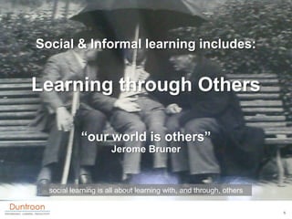 Social & Informal learning includes:


Learning through Others

            “our world is others”
                      Je...