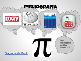 bibliografia




                             Gran
                             enciclopèdia
                             temàtica
                             planeta. v.6

Diagrama de Gantt
 