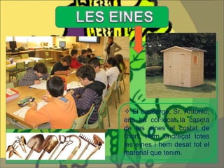 El conserge, Sr. Antonio, ens ha col·locat la caseta de les eines al costat de l’hort. Hem endreçat totes les eines i hem desat tot el material que tenim.  