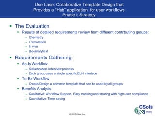 © 2017 CSols, Inc.
Use Case: Collaborative Template Design that
Provides a “Hub” application for user workflows
Phase I: S...