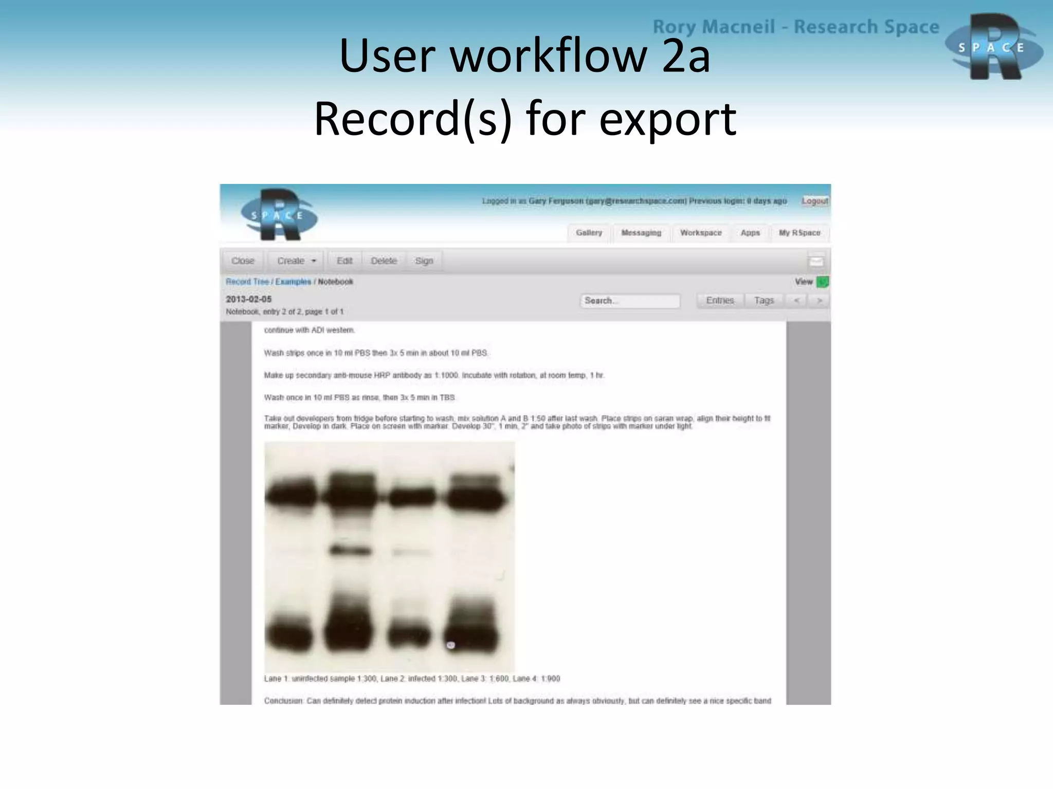 User workflow 2a
Record(s) for export
 