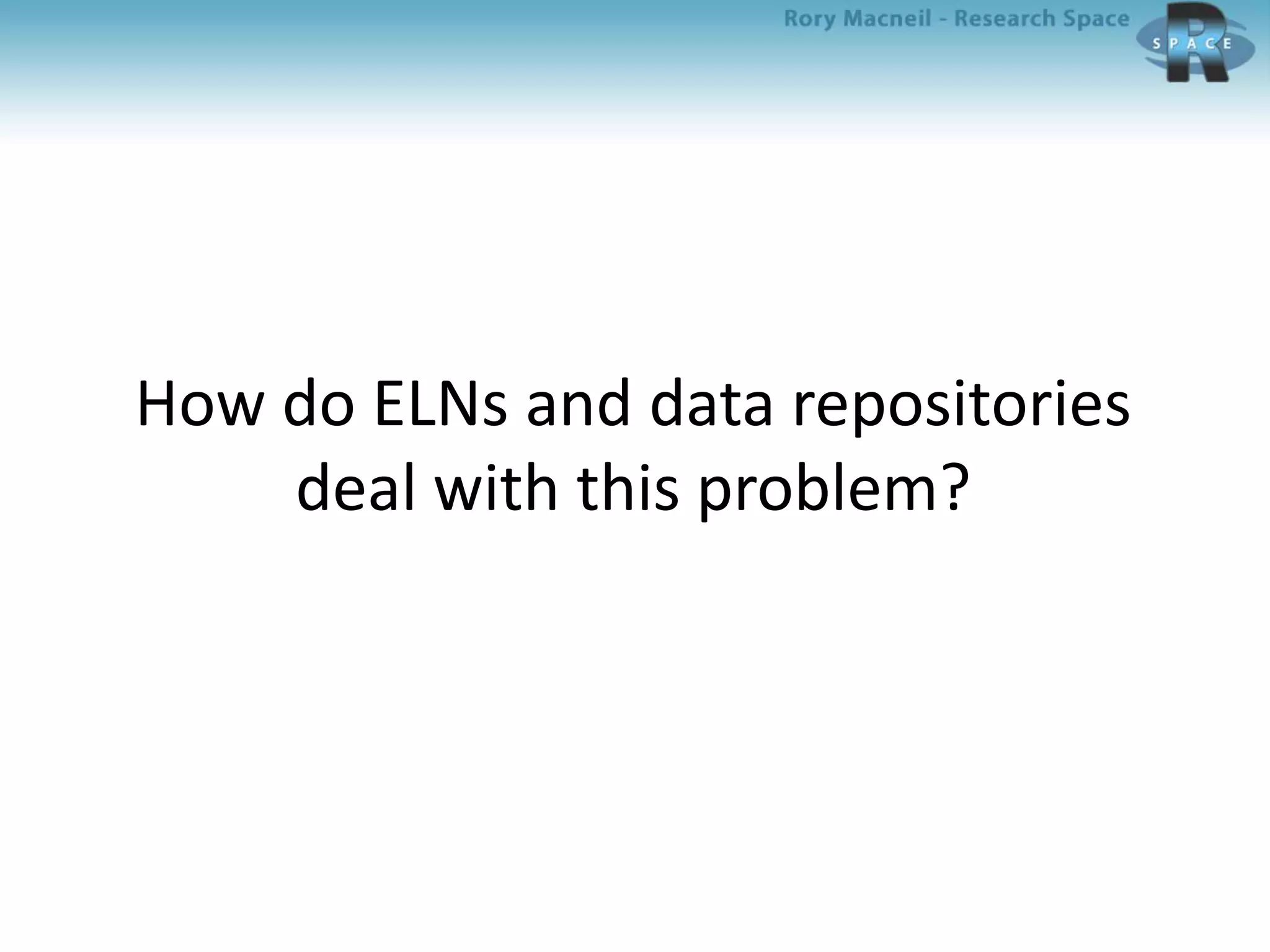 How do ELNs and data repositories
deal with this problem?
 