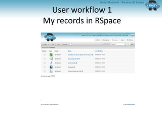 User workflow 1
My records in RSpace
 