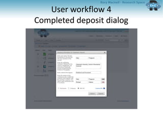 User workflow 4
Completed deposit dialog
 