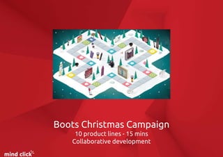 Boots Christmas Campaign
10 product lines - 15 mins
Collaborative development
 