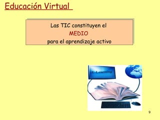Educación Virtual

            Las TIC constituyen el
                    MEDIO
           para el aprendizaje activo




                                        9
 