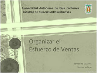 Organizar el  Esfuerzo de Ventas Remberto Cázares Sandra Vallejo Universidad  Autónoma  de  Baja  California   Facultad de Ciencias Administrativas 