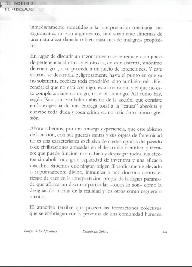 Elogio de la dificultad estanislao zuleta