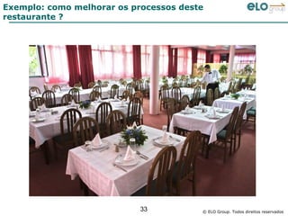 Exemplo: como melhorar os processos deste
restaurante ?




                            33          © ELO Group. Todos direitos reservados
 