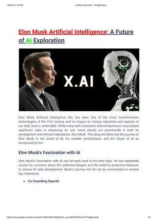 Elon Musk Artificial Intelligence-A Future of AI Exploration