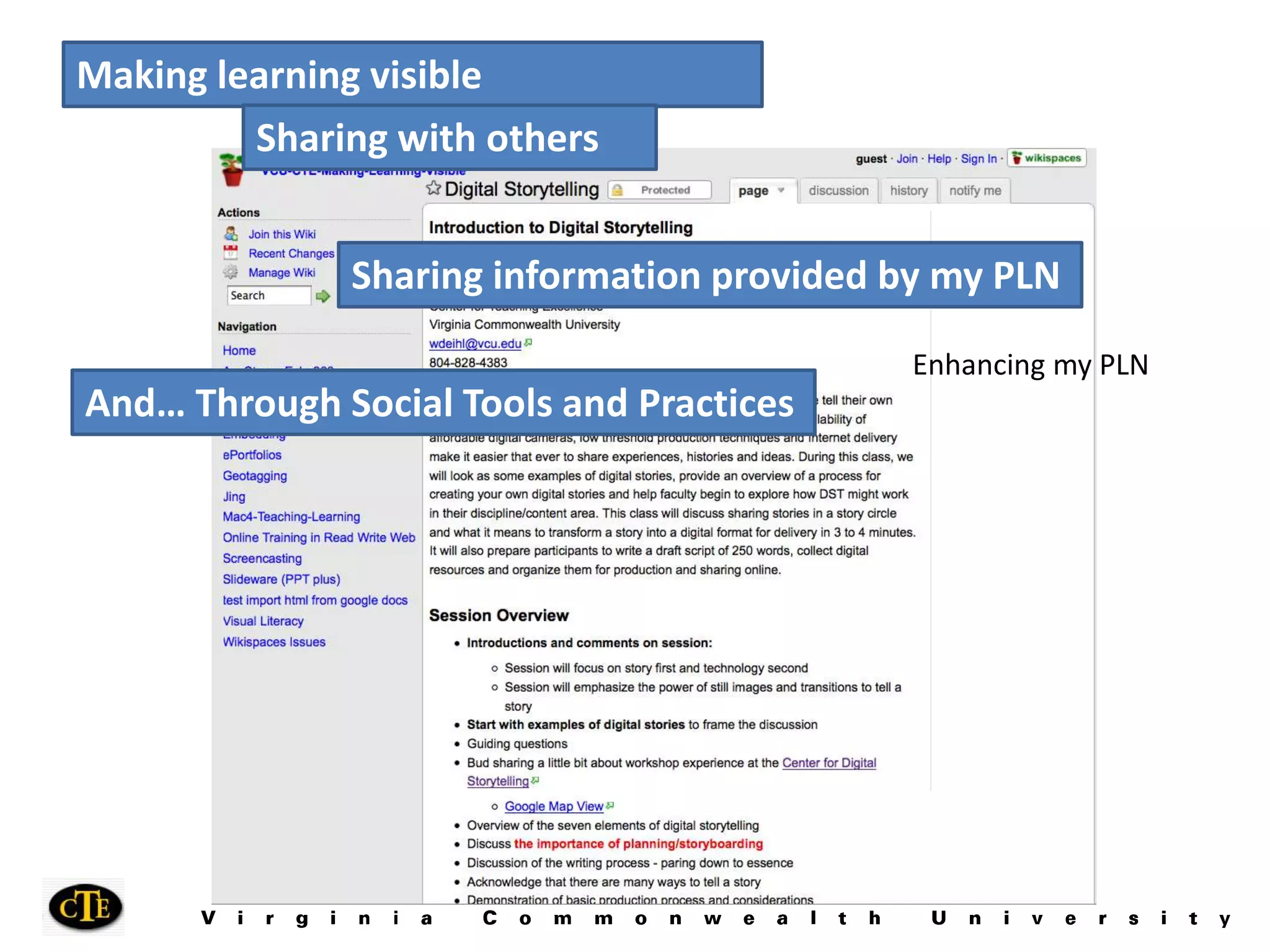 Making learning visibleSharing with othersSharing information provided by my PLNEnhancing my PLNAnd… Through Social Tools and Practices