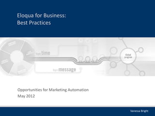 Eloqua for Business:
Best Practices




Opportunities for Marketing Automation
May 2012


                                         Vanessa Bright
 