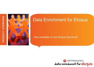 PRODUCT OVERVIEW




                                      Data Enrichment for Eloqua

                   Place image here


                                      Now available on the Eloqua AppCloud!
 