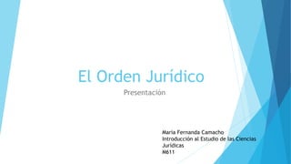 El Orden Jurídico
Presentación
Maria Fernanda Camacho
Introducción al Estudio de las Ciencias
Jurídicas
M611
 