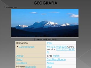 GEOGRAFIA 1.-Nevados: El nevado Huascarán 