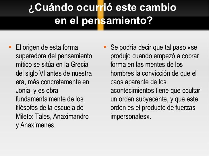El origen de la Filosofía y el Paso del Mito al Logos