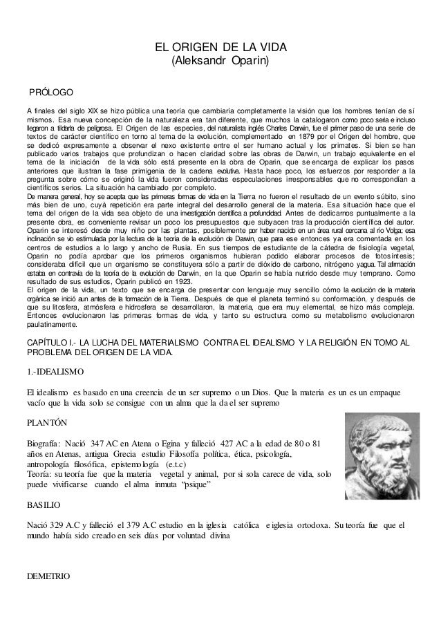 EL ORIGEN DE LA VIDA POR ALEXANDER OPARIN PDF
