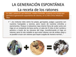 LA GENERACIÓN ESPONTÁNEALa receta de los ratones