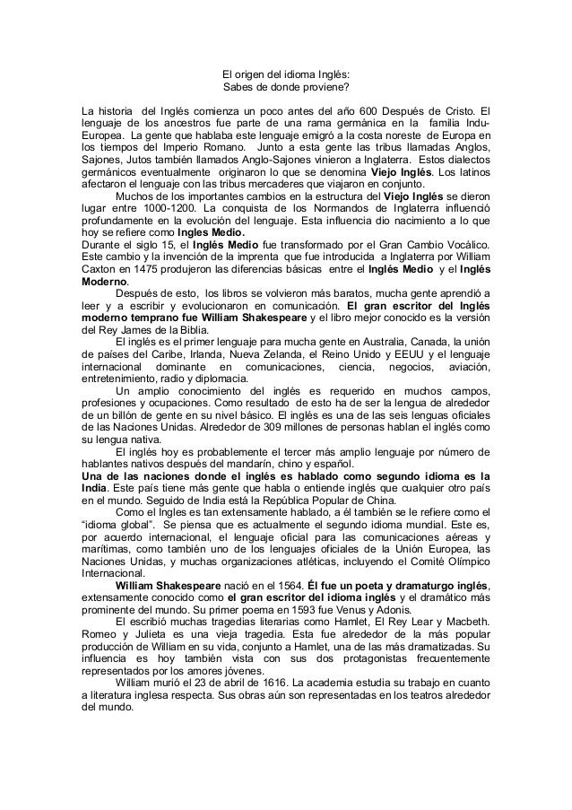 El Origen Del Idioma Inglés