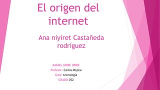 Ana niyiret Castañeda
rodríguez
RAFAEL URIBE URIBE
Profesor: Carlos Mojica
Área: tecnología
GRADO:702
El origen del
internet
 
