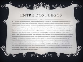 ENTRE DOS FUEGOS
 Eloy Alfaro apoyado por la burguesía y los montoneros llegó al poder el 5 de junio de 1895. En este período liberal gobernaron hasta 1912:
Alfaro, Leonidas Plaza, Lizardo García, Alfaro, Emilio Estrada y Carlos Freire Zaldumbide. La burguesía incluía a importadores, exportadores y
banqueros. Buscaba libertad para modernizar la producción agrícola, mejorar el crédito exterior, mover con facilidad el dinero, contratar con ventaja la
mano de obra, abrirse al progreso ma-terial y a la cultura laica. Los montoneros, los indios, los pequeños campesinos, artesanos e intelectuales radicales
querían igualdad, tierra y educación. Querían, sobre todo, muerte a las instituciones que los maniataban a los dueños de la tierra y del dinero. Quien
podía unir estos intereses, en gran parte opuestos entre sí, era Alfaro, el hombre de la fraternidad. Gobernaba entonces Luis Cordero (1892-1895) con
ministros de su Partido Progresista y también de la oposición como el liberal Luis F. Borja y el con-servador Pablo Herrera. Cordero respetó la
libertad de prensa, impulsó la edu-cación primaria, tendió 400 kilómetros de líneas telegráficas y llevó los misioneros salesianos a Méndez y Gualaquiza
para fortalecer la presencia ecuatoriana en la Amazonia. Cuidó con afán el crédito pagando con puntualidad y sacrificio la deu-da externa hasta que el
Congreso de 1894 suspendió los desembolsos a causa del déficit fiscal originado en la recesión económica mundial y en gastos de defensa. La
burguesía liberal se impacientaba con las tibias reformas modernizantes del progresismo. Los radicales se impacientaban por la tolerancia del
progresismo con la Iglesia y la falta de propuestas sociales renovadoras. La Iglesia y los conservadores se irritaban con la moderación ideológica del
progresismo y su inclinación a la economía liberal. Hubo provocaciones: El obispo Pedro Schuma-cher de Manabí, conservador fundamentalista,
había excomulgado a Felicísimo López, senador liberal por Esmeraldas. El Senado de mayoría conservadora desca-lificó al senador no por inepto sino
por excomulgado. Sintiéndose segura, la prensa partidista atacaba con dureza el centrismo del Gobierno. Y éste con "la Venta de la Bandera" dio pie a
que conservadores y liberales se unieran para echarlo del poder.
 