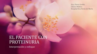 EL PACIENTE CON
PROTEINURIA
Interpretación y enfoque
Dra. Flavia Greblo
Clínica Médica
Hospital Eva Perón de Merlo
 