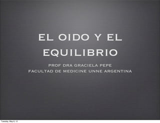 el oido y el
                         equilibrio
                           prof dra graciela pepe
                     facultad de medicine unne argentina




Tuesday, May 8, 12
 