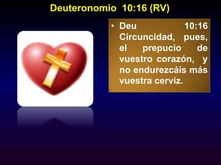 Deuteronomio  10:16 (RV)Deu 10:16  Circuncidad,  pues,  el prepucio de vuestro corazón,  y no endurezcáis más vuestra cerviz.