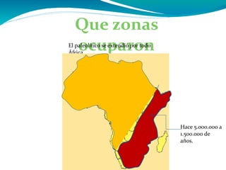 Que zonas ocuparon El paleolítico se extendió por todo África.  Hace 5.000.000 a 1.500.000 de años. 