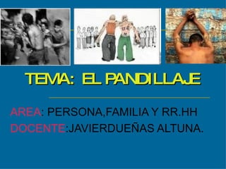 TEMA:  EL PANDILLAJE   AREA : PERSONA,FAMILIA Y RR.HH DOCENTE :JAVIERDUEÑAS ALTUNA. 