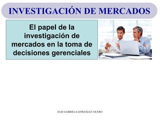INVESTIGACIÓN DE MERCADOS
El papel de la
investigación de
mercados en la toma de
decisiones gerenciales
ELSI GABRIELA GONZÁLEZ CICERO
 
